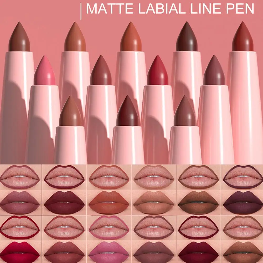 6-kolorowy aksamitny matowy zestaw ołówków do ust Lipstick Pen Wodoodporny, nieprzywierający kubek do makijażu Rose Red Lip Tint Nude Brown Lip Liner Pen