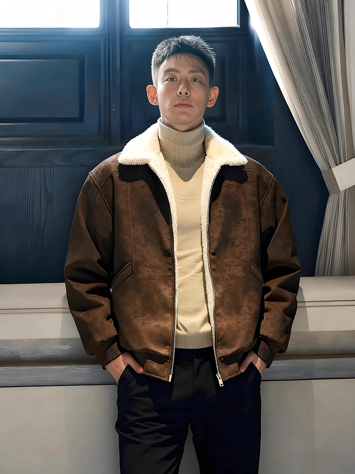 

Мужское зимнее хлопковое пальто из матовой кожи American Sle Flight Jaet с меховым воротником Cool And Haome Ou...