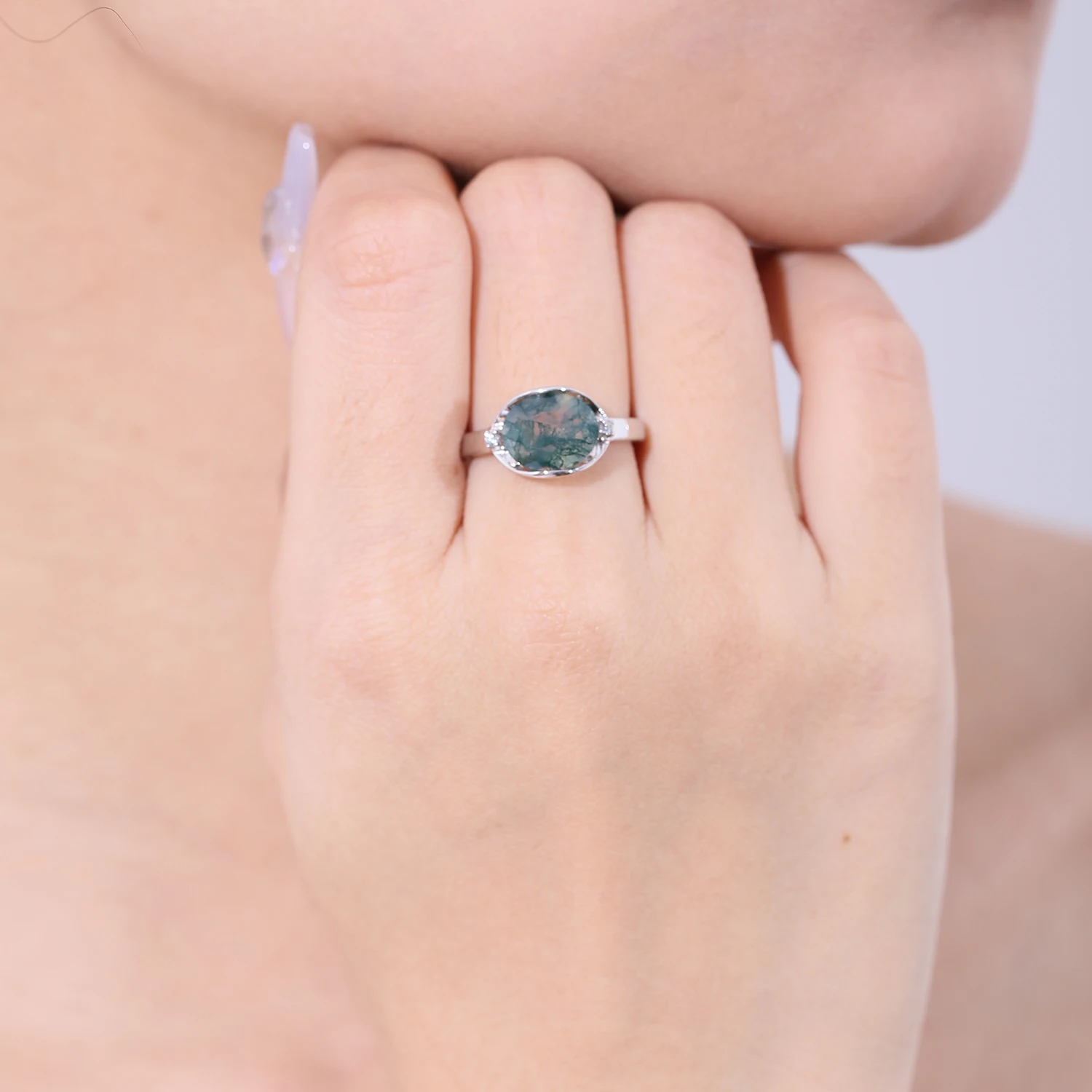 Gem\'s Beauty Original Design Moss Agate Ring 925 Sterling Silver Gemstone Ring Prong Setting Wedding Ring Luxury Fine Jewelry