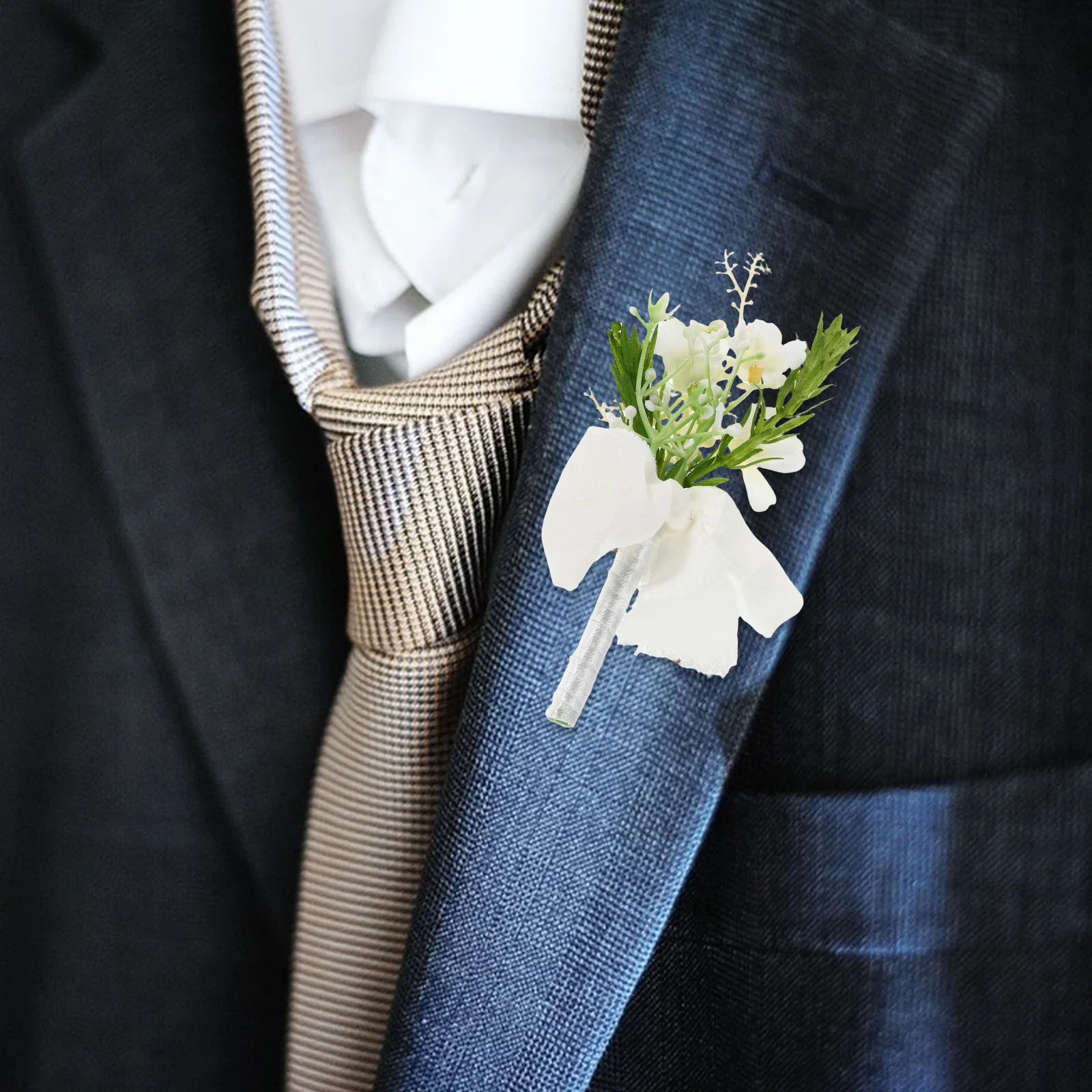 

White Pe Rose Boutonniere For Men Wedding Lapel Pin Groom Suit Accessory Artificial Flower Brooch Wedding Forest-Inspired