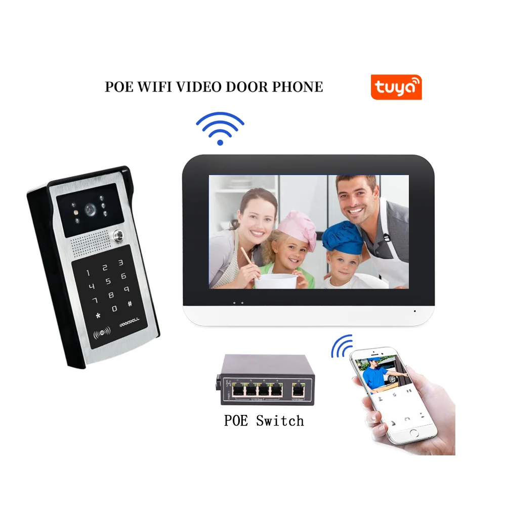 1080P HD Video Doorbell Tuya Smart 7‘’ WIFI Wired Video Intercom Touch Monitor For Home POE Port Video Doorphone Camera Kit