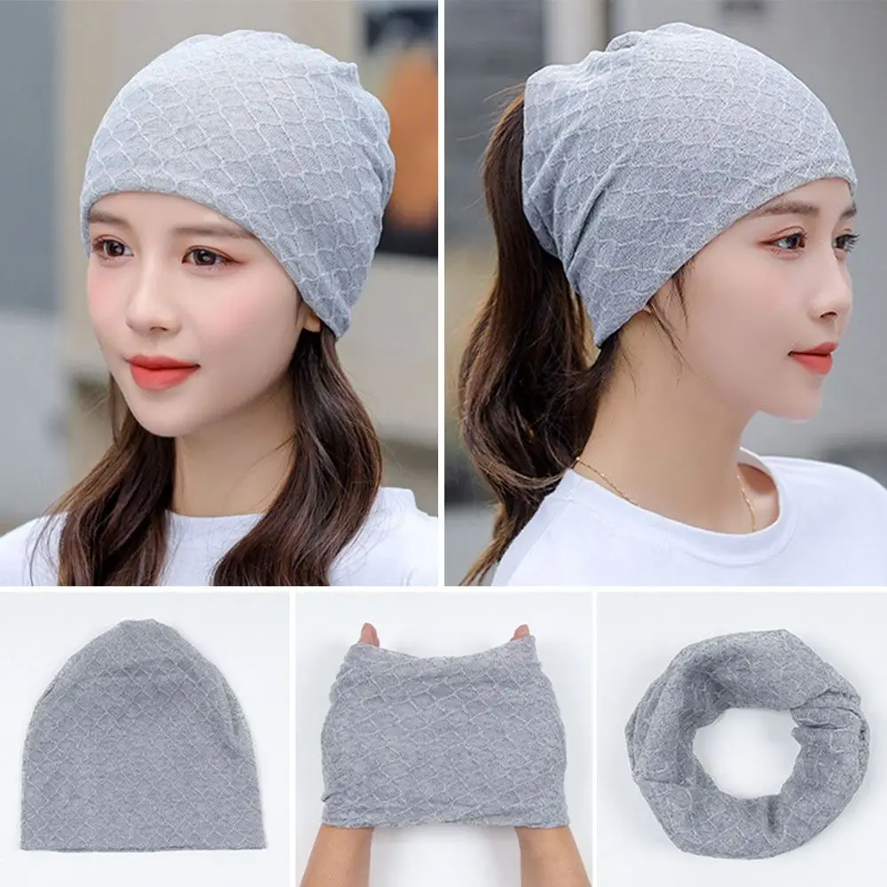 Mesh Thin Beanies Hat Scarf Breathable Crochet Skullies Cap Hip-pop Empty Top Sun Cap Women