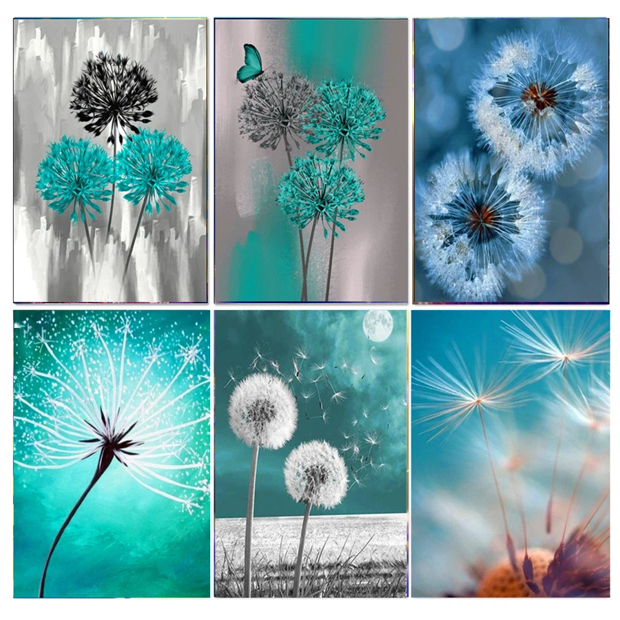 Yumeart Diy Diamond Mosaic Cross Stitch Dandelion Plants Flower Diamond Embroidery Art Painting Flower Decoration for Bedroom