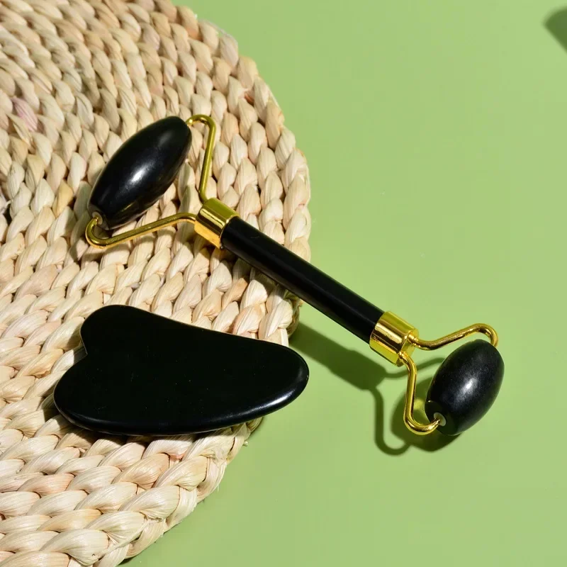 Rodillo de Jade Natural Guasha, raspador de piel, juego Facial, piedra reafirmante, antienvejecimiento, ojos hinchados, masajeador para cuello, antiarrugas