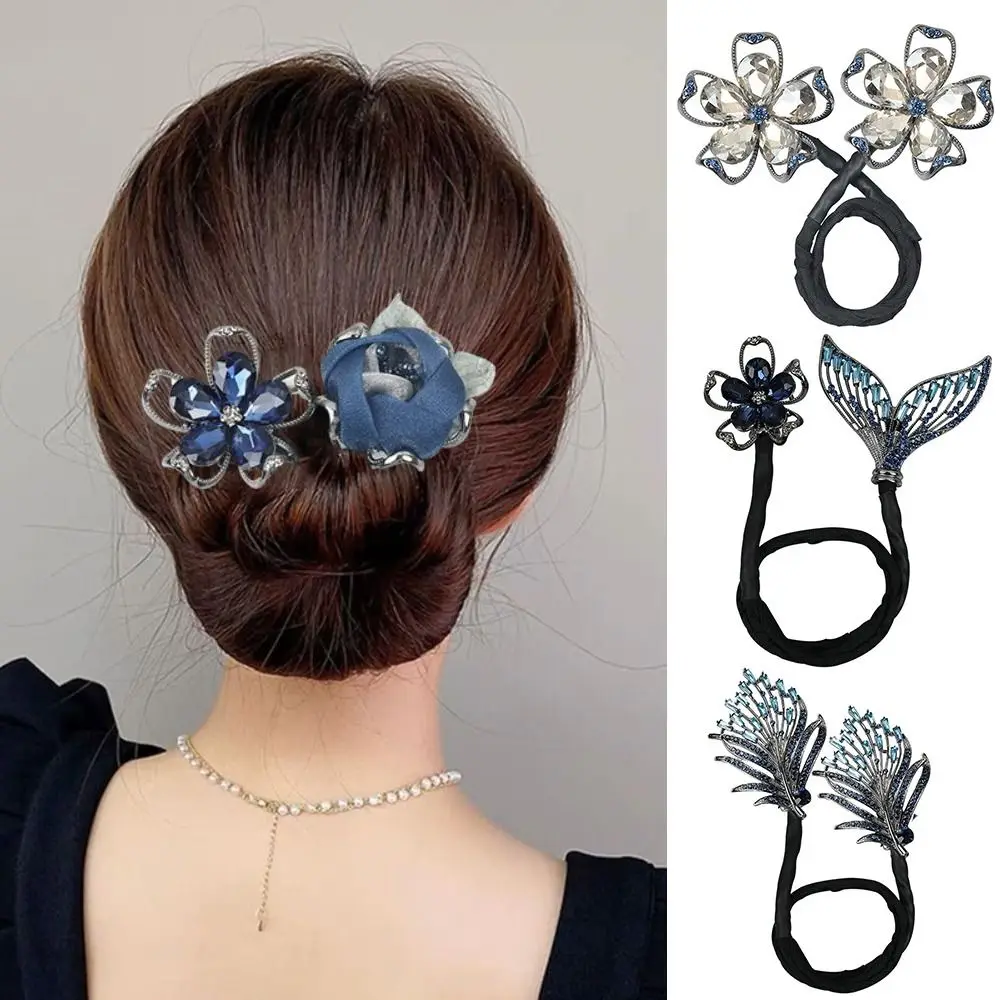 Gift Whale Tail Rhinestone Flower Hair Clip Hair Accessories Hair Styling Tool Bundle Hair Tie Lazy Hair Curler Women