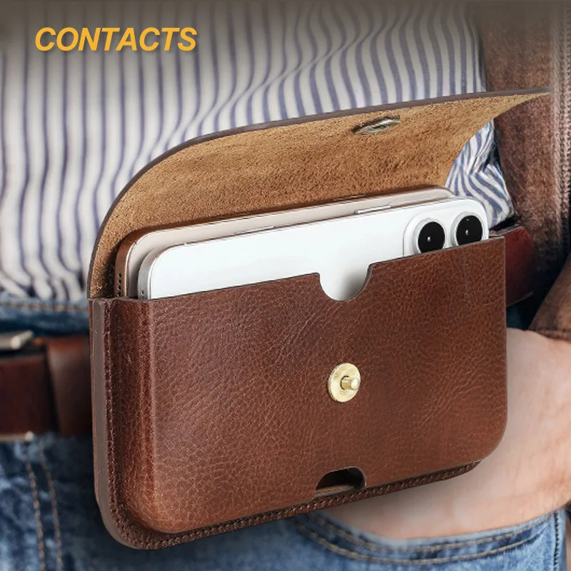 

HTS-CF9093Men's and women's flip style retro casual mobile waist bag suitable for 6.9-inch large screen leather sports waist bag