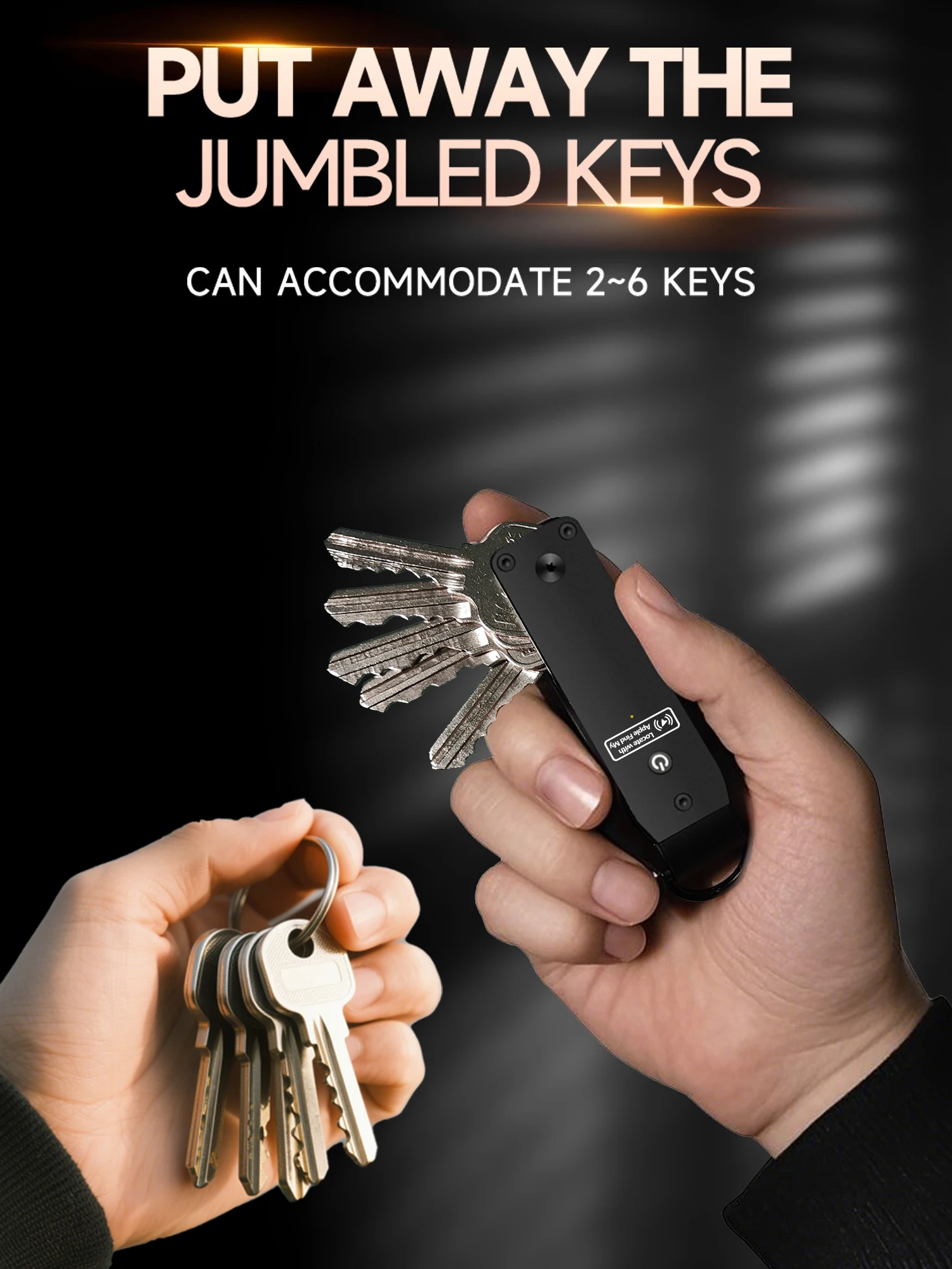 Key Organizer Works with Apple Find My, Built-in AirTag Chips, Holds 2-6 Keys, Car Key Chains with GPS Tracker, (iOS Only)