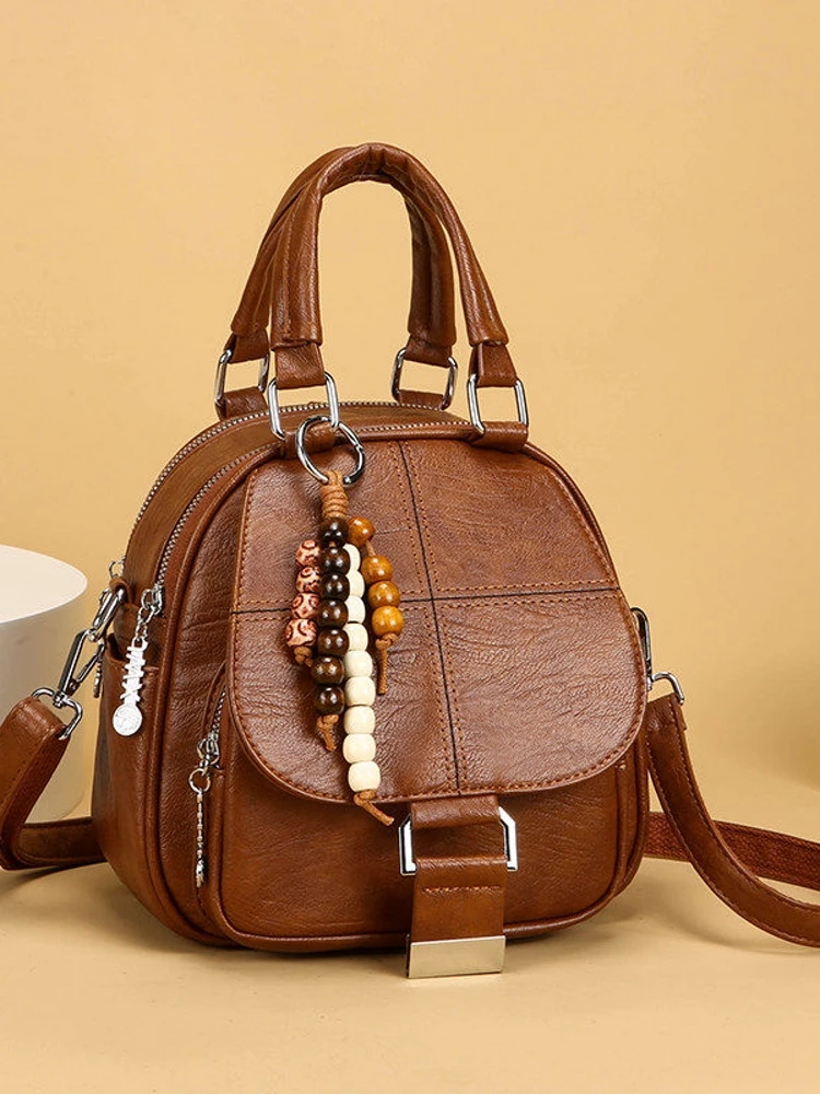 Bolsa de Couro Macio CITEX LV para Mulheres, Grande Capacidade, Estilo Retro, Bolsa de Ombro Dupla, Bolsa de Couro Real Vintage