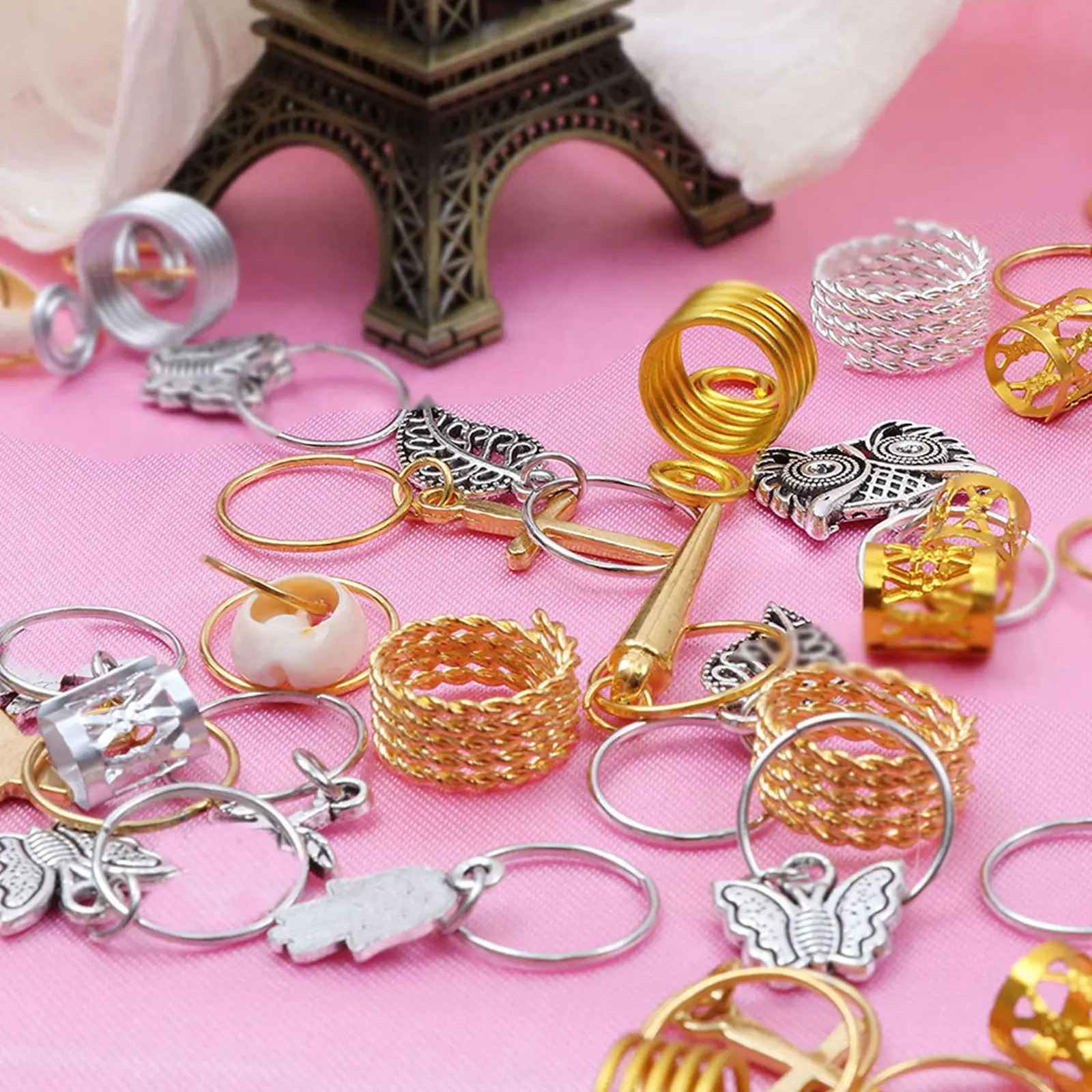 

Набор металлических украшений для дредов: заколки, бусины, кольца, манжеты. Прочные, тонко отполированные аксессуары для волос DIY.