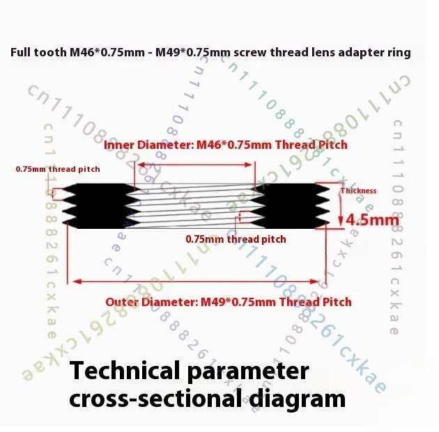 1pcs M46‑M49 Lens Adapter Ring, 46x0.75mm Female to M49x0.75mm Male Thread All Mount Converter for Camera Lens Photography