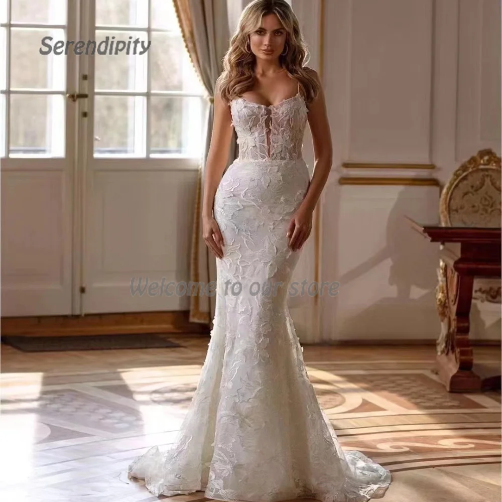 Qcenkeren Boho Wedding Dress Vintage Fashion Elegant Mermaid Sweetheart Bridal Dress With Applique Silk Satin Robe De 2024