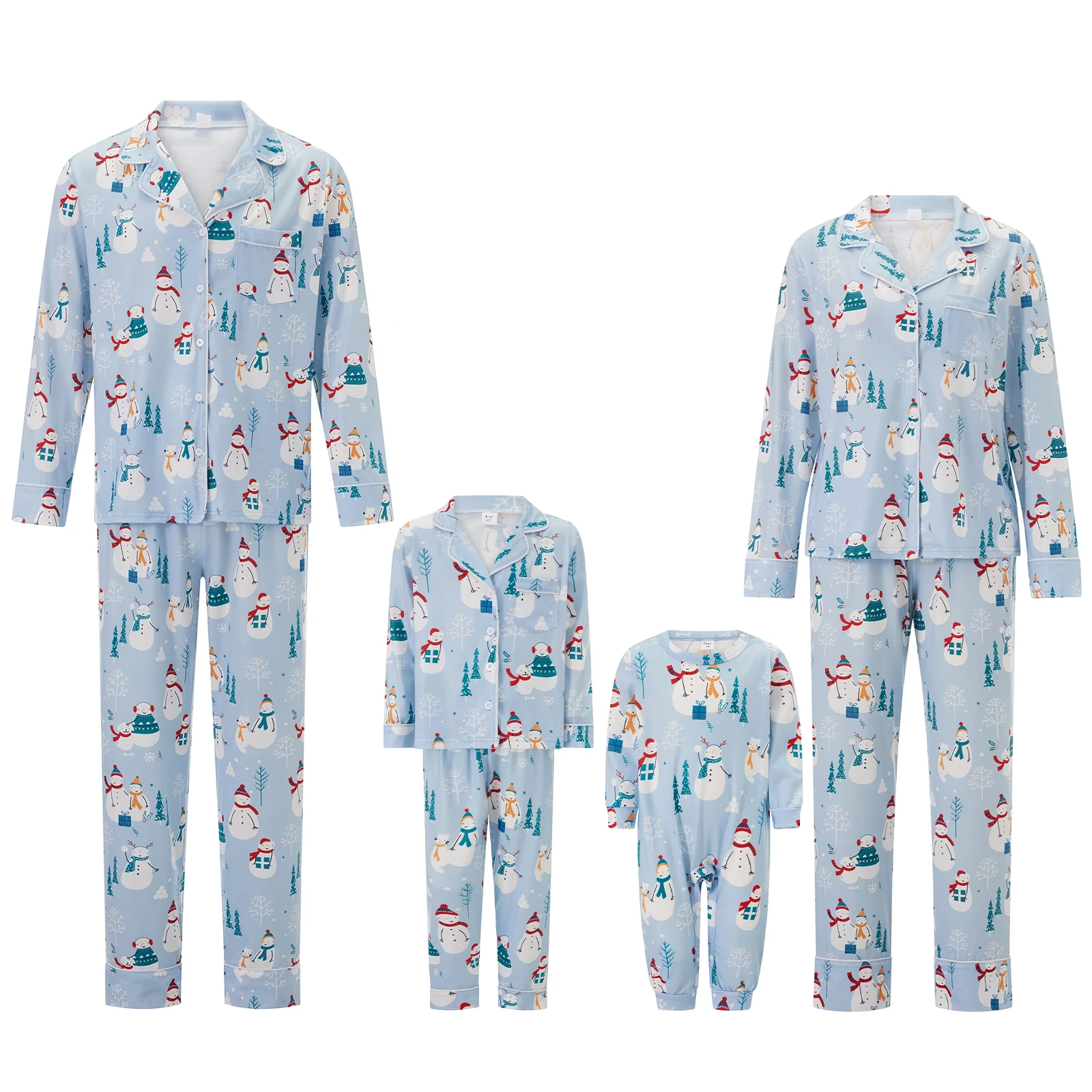 Matching Christmas Pajamas for Family Long Sleeve Snowman Print Shirt + Pants Set Loungewear