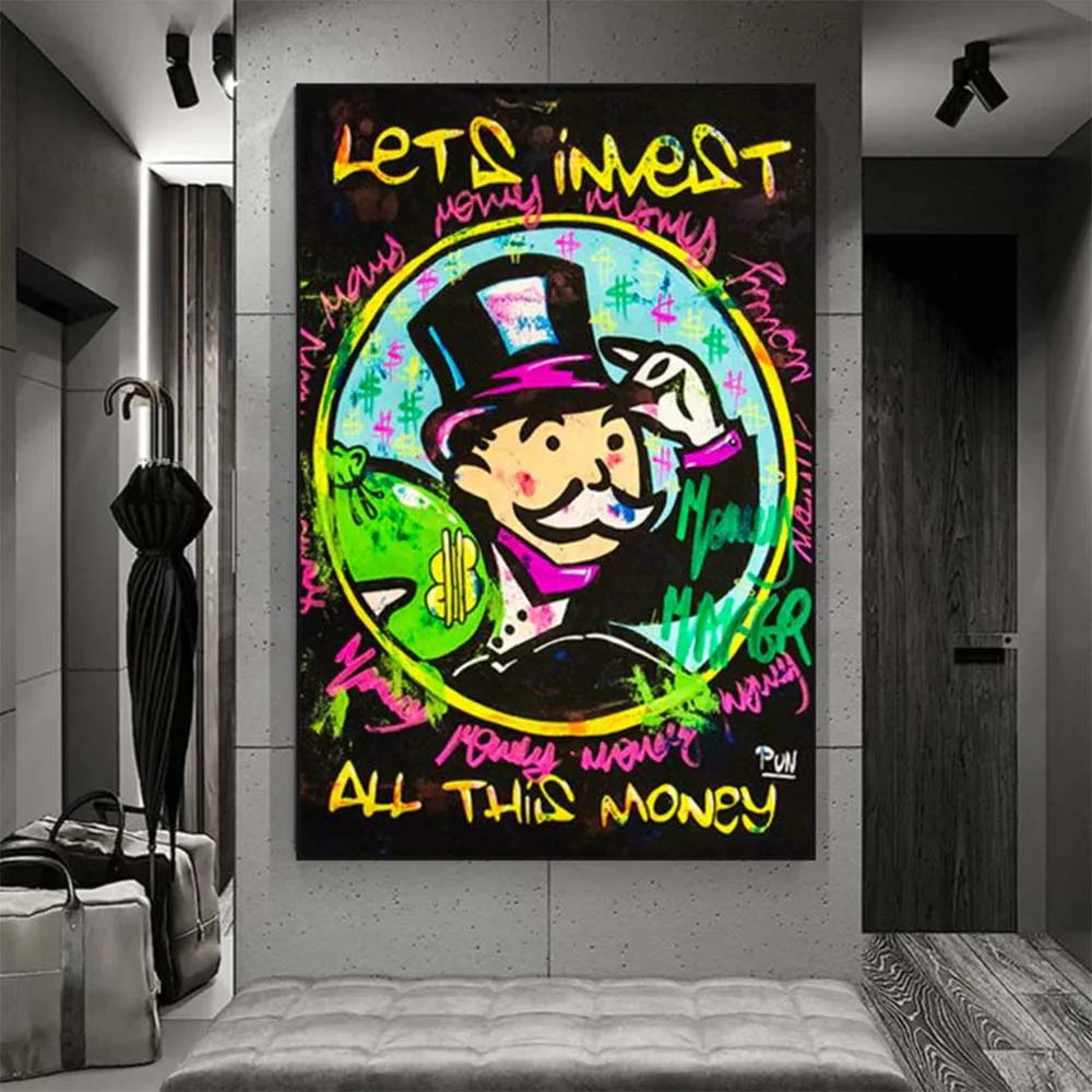 Street Art Abstract Graffiti Alec Monopoly Money Posters and Print Canvas Painting Wall Pictures Living Room Home Decoration