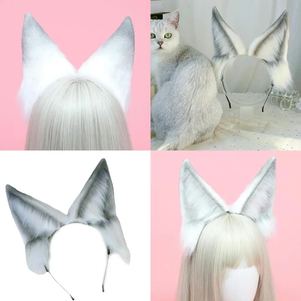 

652F Unique Gray Animal Ear Headband Soft And Comfortable Headpieces Headwear For Cosplay And Fashion Statements