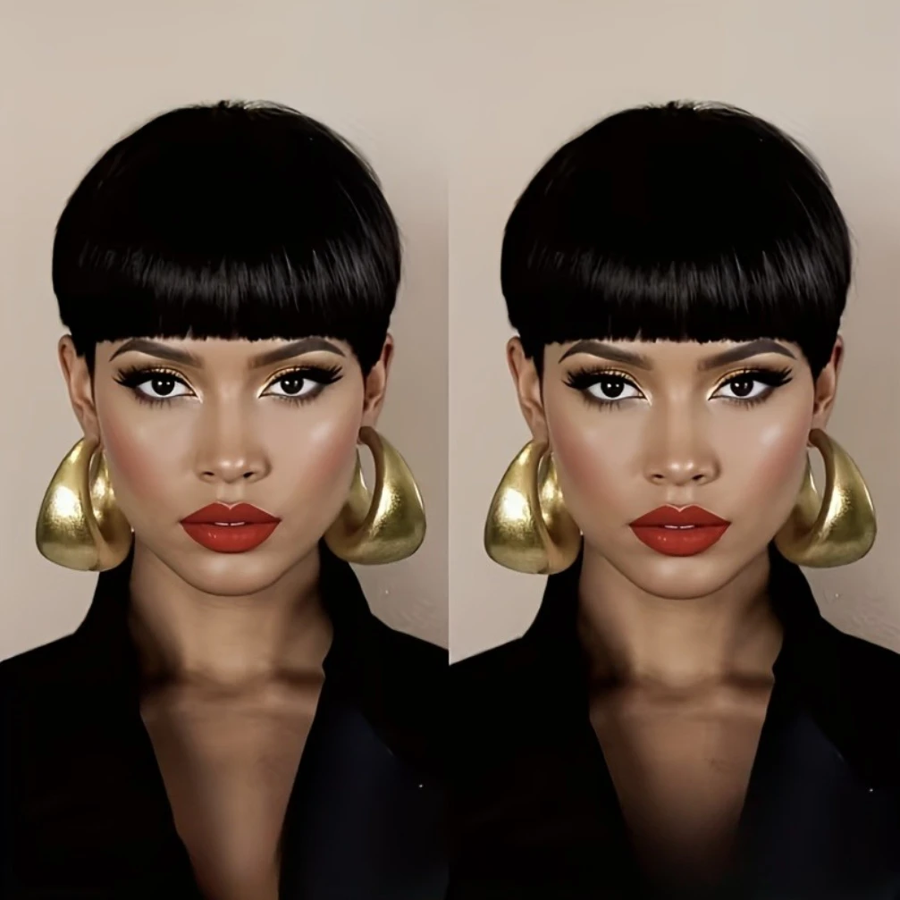 

Короткие прямые парики из натуральных волос, парик на День святого Валентина, парик с стрижкой пикси, машинная работа, парики из натуральных волос для женщин, плотность 150%, 6 дюймов