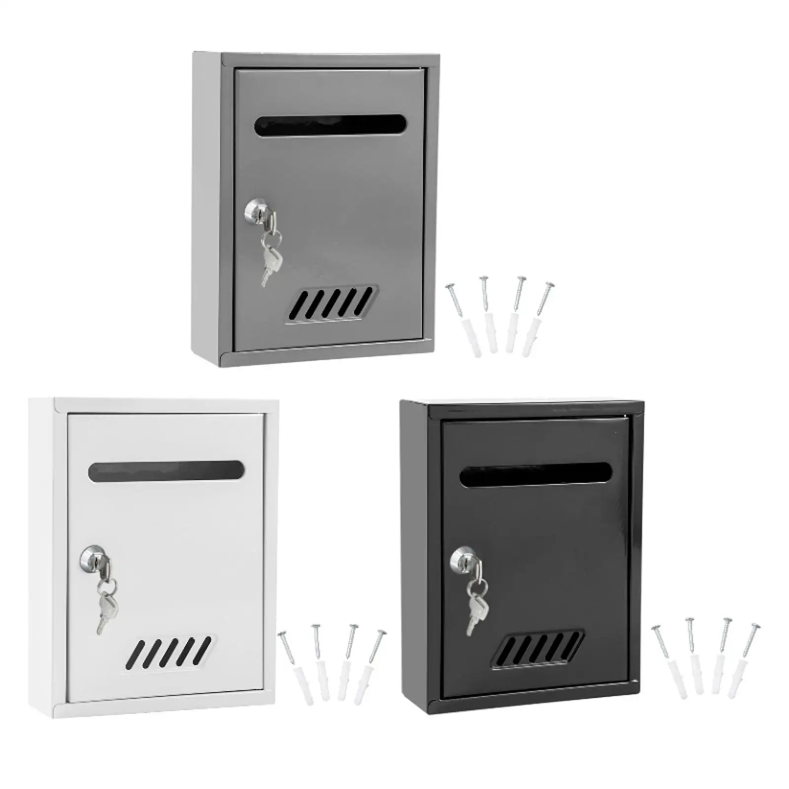 

Wall Mount Mailbox Security Drop Box Letter Box Windproof Locking Mail Box Metal