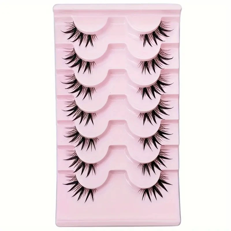 7 pairs half eye lashes with transparent stem natural long 3D lashes Dramatic fairy clusters Manga lashes false eyelashes wet Lo