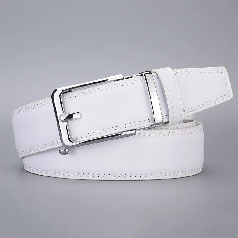 Hochwertiger Echtleder-Klickgürtel für Herren, Modischer Weißer Automatikgürtel, Geeignet für Tägliche Jeans-Outfits – Detail 5