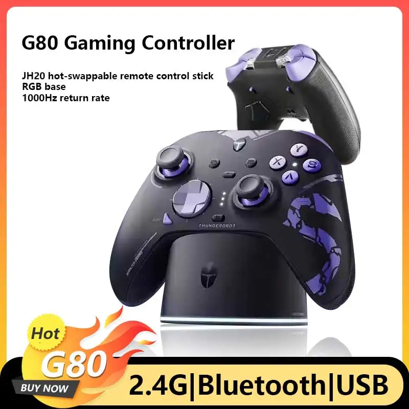 New ThundeRobot G80 Ultimate Gamepad Wired/2.4G/Bluetooth Tri-Mode For NS Xbox Quad Motor Hall Joystick Custom Gaming Controller