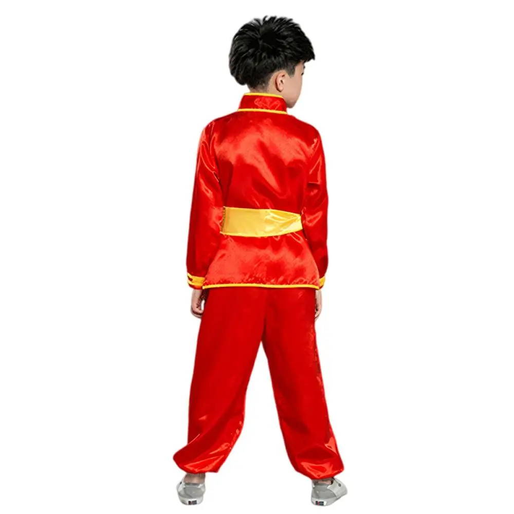 Tradycyjny chiński strój wushu z paskiem, długi rękaw, uniform kungfu, strój do występów wushu, tradycyjne stroje dla dzieci, chłopców i dziewcząt.