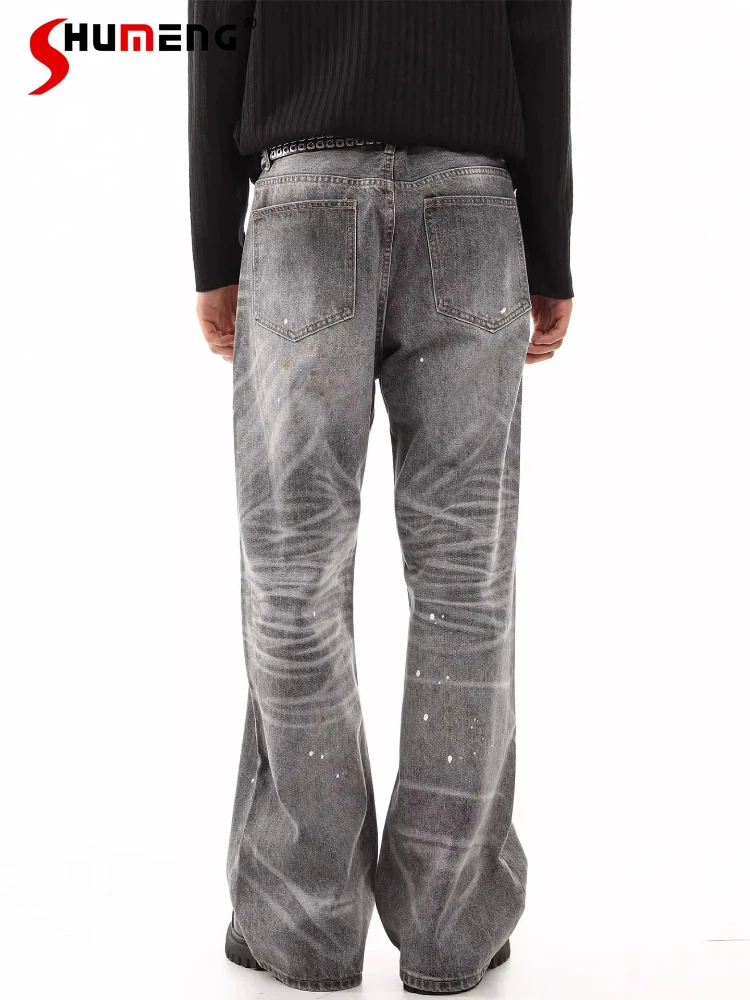 

Мужские осенние новые модные длинные брюки с карманами и украшением в стиле ретро, прямые джинсы, мужские стильные красивые джинсовые брюки
