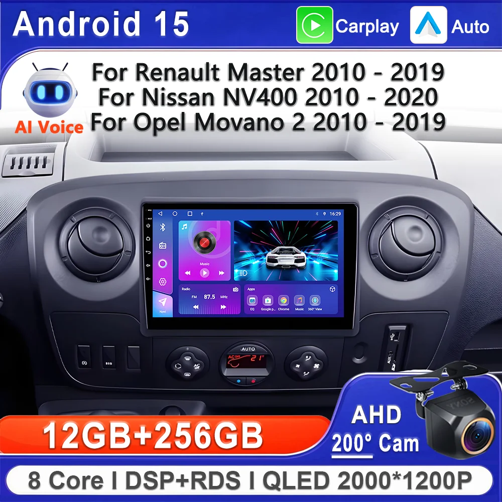 Android 16 2K Incell Screen Multimedia Stereo For Renault Master 2010 - 2019 Nissan NV400 2010 - 2020 Opel Movano 2 2010 - 2019