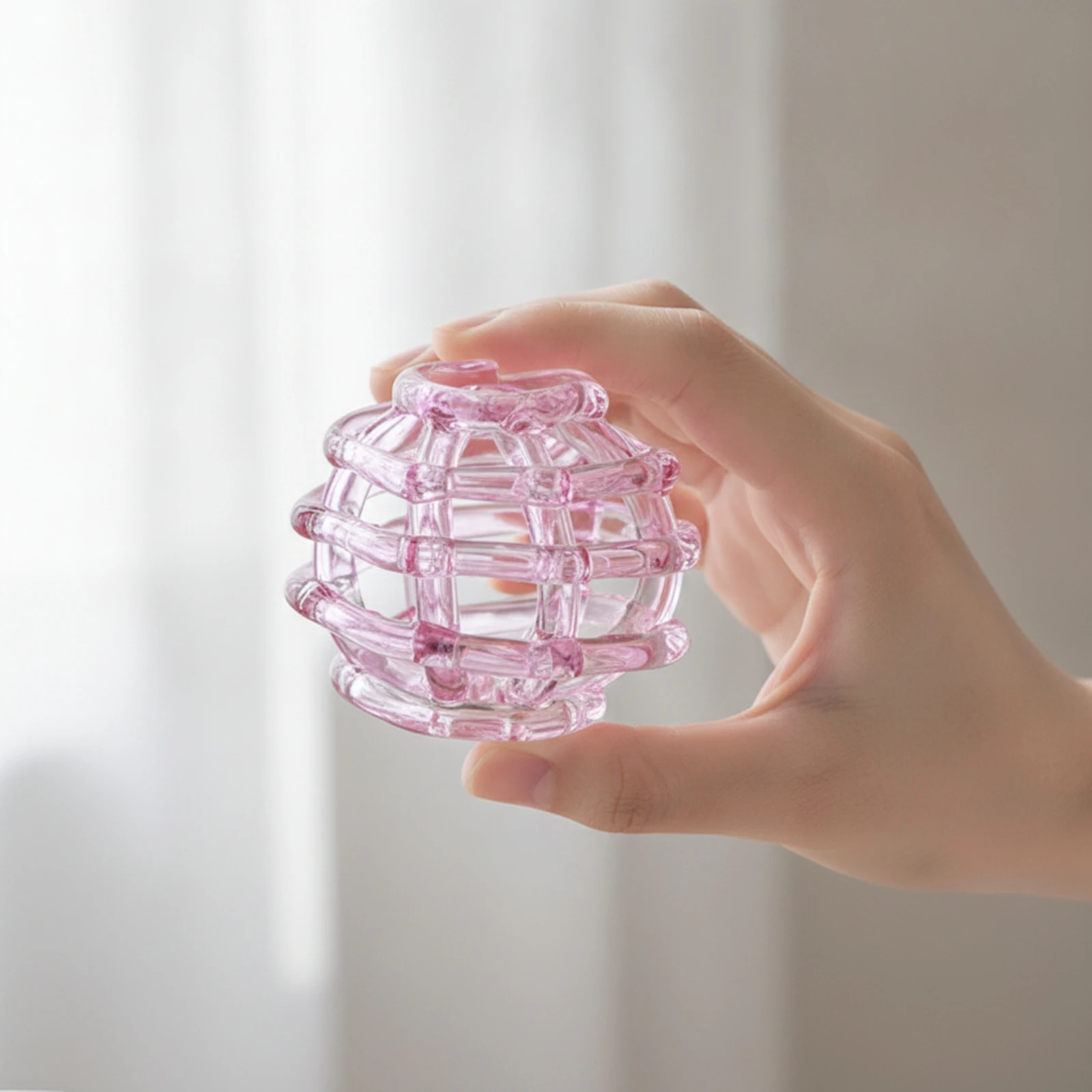 Glass Flower Stem Holder Openwork Bud Vase with Twisted Glass Loops Bud Vase Sculptural Spherical for Florists