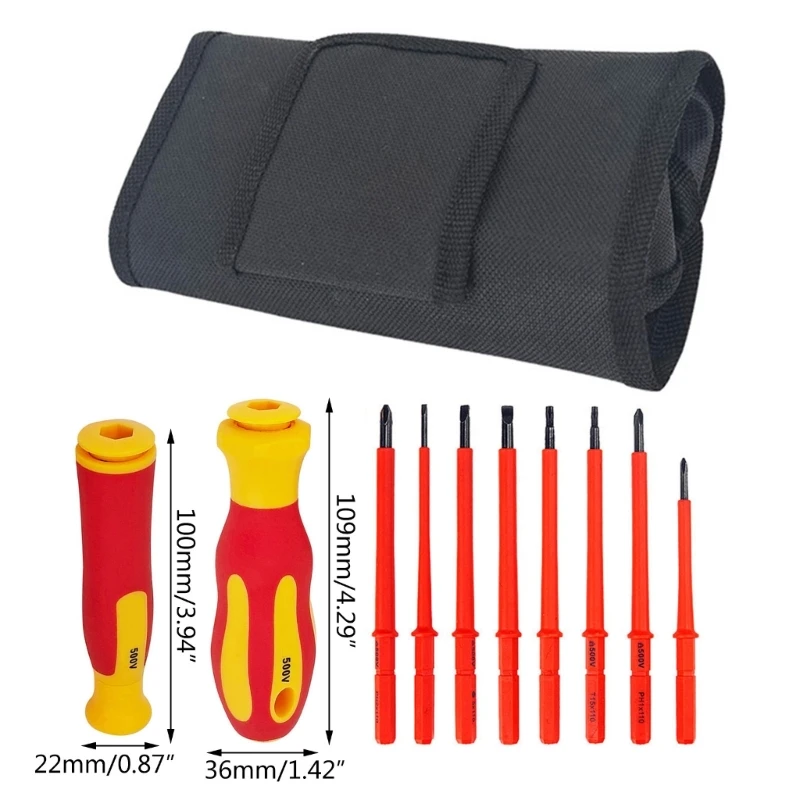 Juego destornilladores aislados para electricista, bolsa enrollable almacenamiento, eléctrico, completamente aislado, para