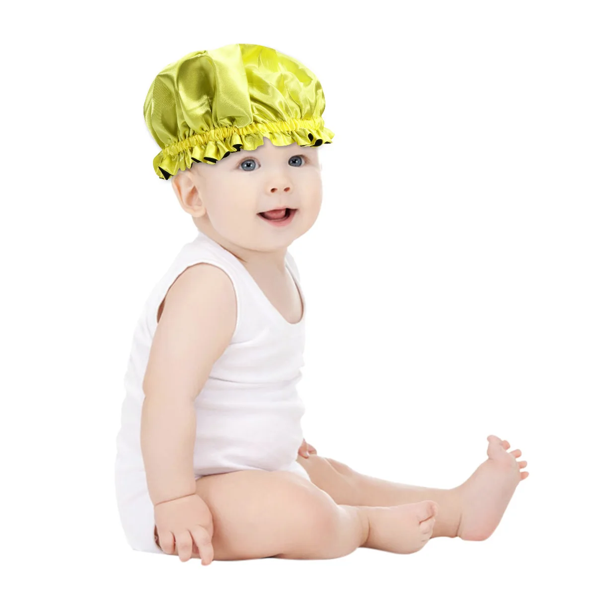 

Satin Kids Elastic Rim Design Yellow Lightweight Portable for Home Sleep Bathing Hair Protection Kids