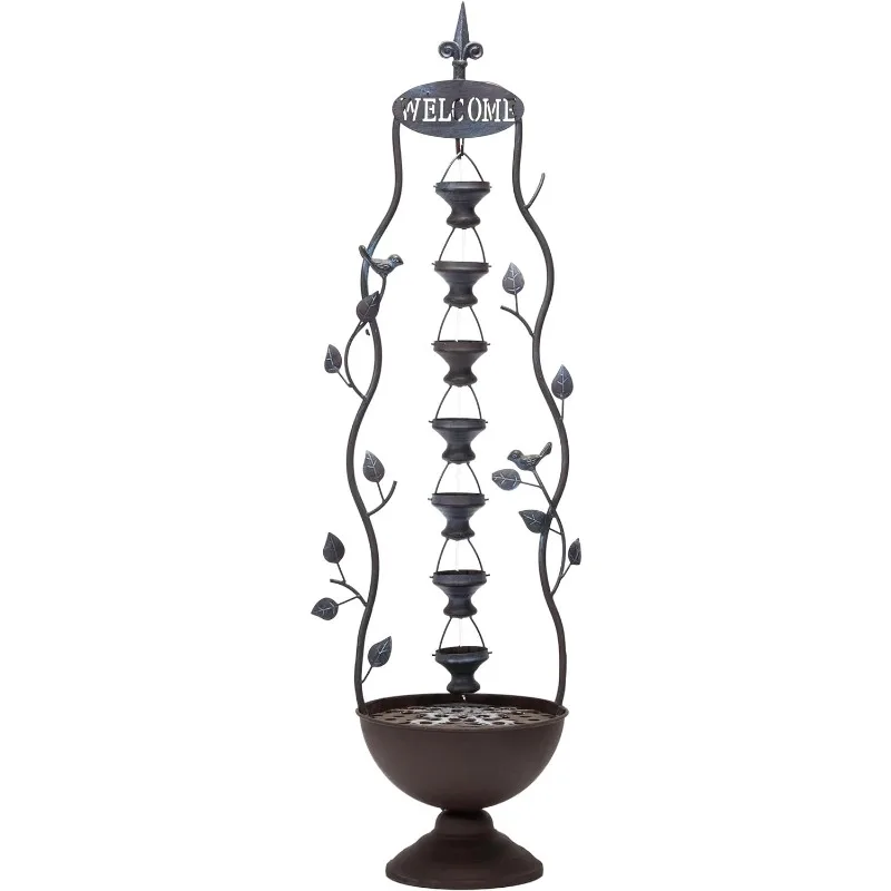 Corporation Hanging 7-Cup Tiered Floor Fountain - Bronze Indoor/Outdoor Water Fountain for Garden, Entryway, Patio, Yard