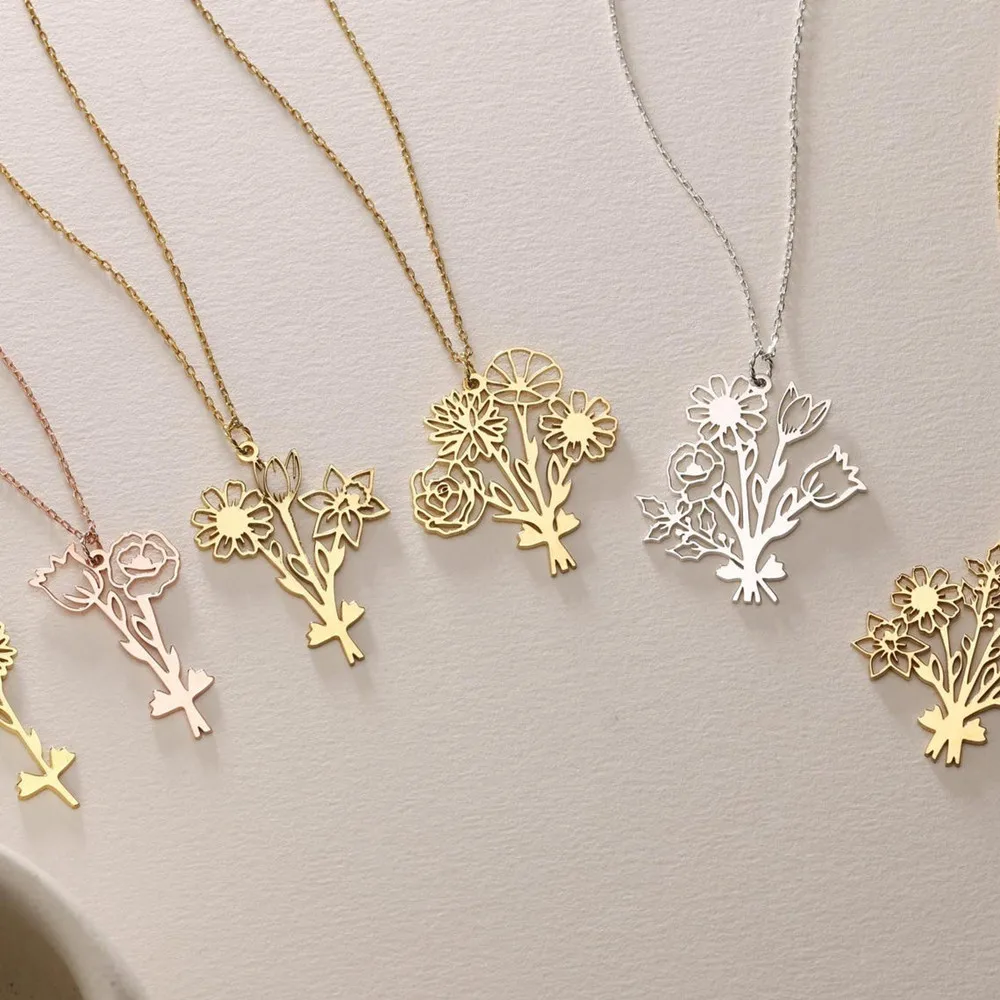 

Ожерелье с букетом цветов на несколько дней рождения, позолоченное персонализированное ювелирное изделие на день рождения, подарок для мамы, новой мамы