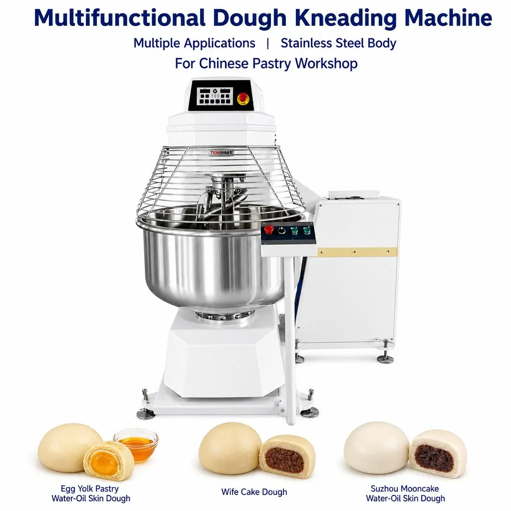 Industrial Spiral Dough Kneading Machine Stainless Steel Body For Bread Pizza Pastry Noodle Dough Mixing Plant