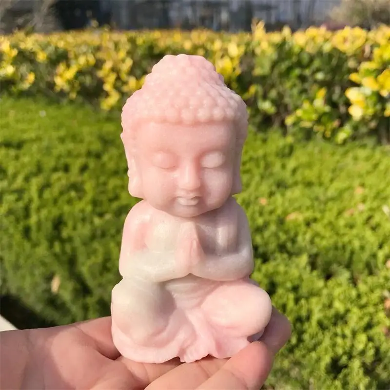 Natural Pink Opal Buddha Head Crystal Stone Carvings Reiki Aesthetic Decorations Home Office Christmas Gift