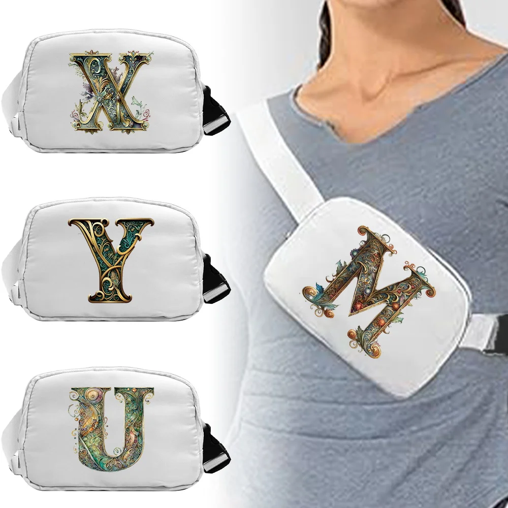 

Running Riding Waist Pack Adjustable Graphic Letter Series Mobile Phone Bag Large Capacity Outdoor Sport Storage Zipper Belt Bag