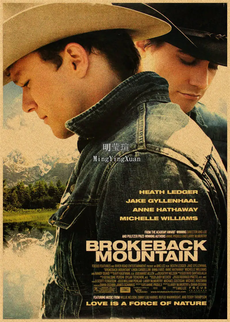 Classic Romantic Movie Brokeback Mountain Poster Kraft Club Paper Vintage Poster Wall Art Painting Bedroom Study Stickers 4K HD