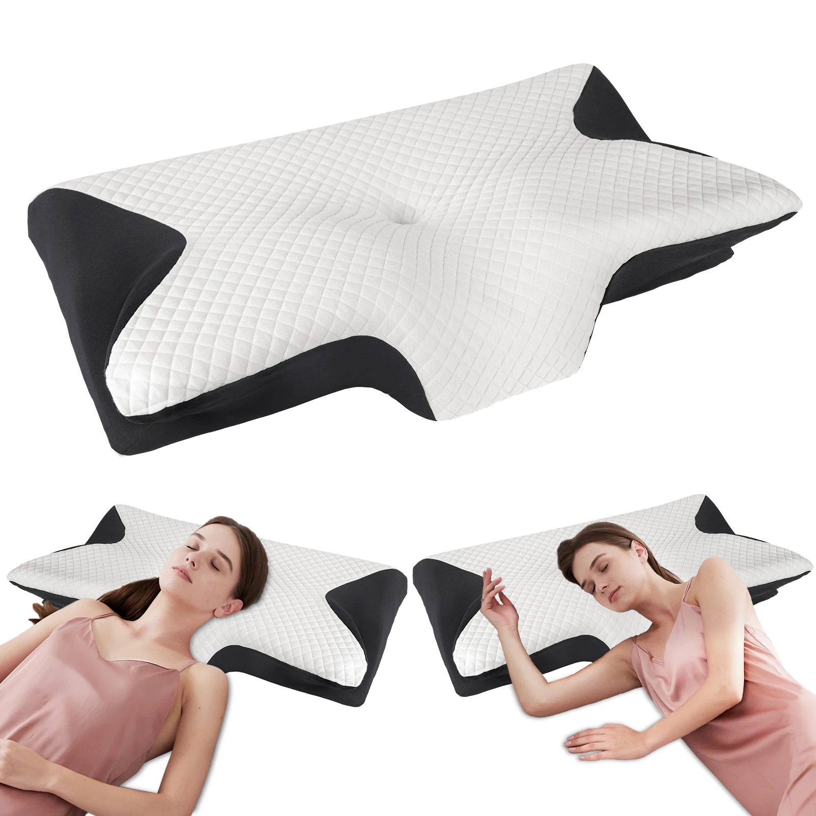 Almohadas de Espuma Viscoelástica con Soporte para el Cuello, Diseño Ergonómico de Contorno, Almohada Cervical de Rebote Lento, Transpirable y Cómoda