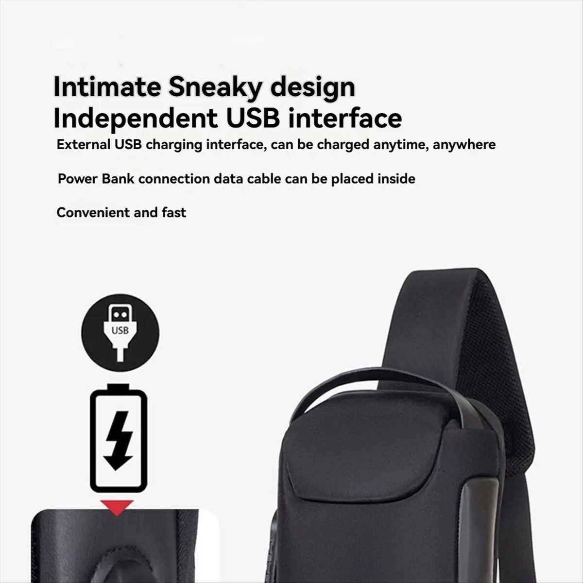 popop Waterproof USB Charging Anti-Theft Crossbody Bag with Lock, Portable Chest Pouch Backpack Blue
