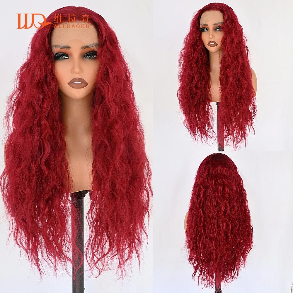 28-inch-water-wave-lace-front-wig-deep-red-glueless-synthetic-hair-heat-resistant-13x4-lace-frontal-150-density-cosplay-wig