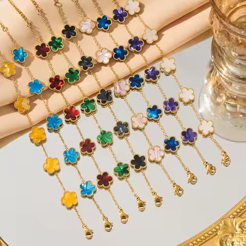 316L Stainless Steel Lucky Five-Petal Flower Bracelet For Woman Stylish Plum Blossom Five-Leaf Clover Party Exquisite Jewelry