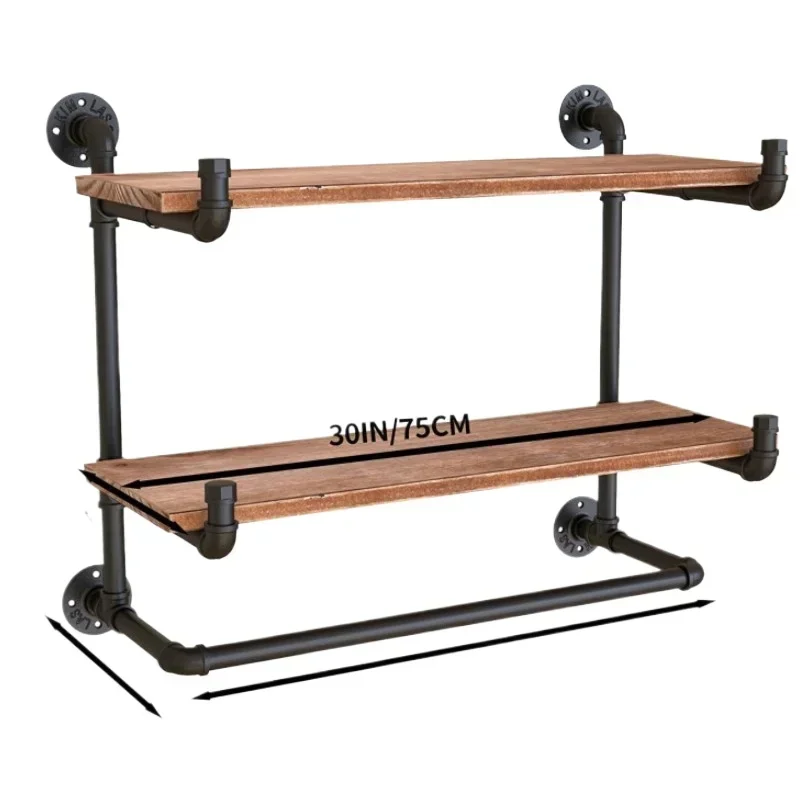 

Clothing store display racks, retro wall hangers, water pipe industrial wind shelves