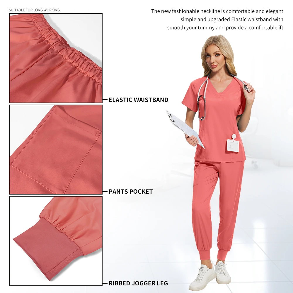 Multicolor Scrub Uniform Short Sleeve Tops+Pant Suits Nursing Uniform Women Pet Clinic Doctor Scrub Set Medical Surgery Workwear