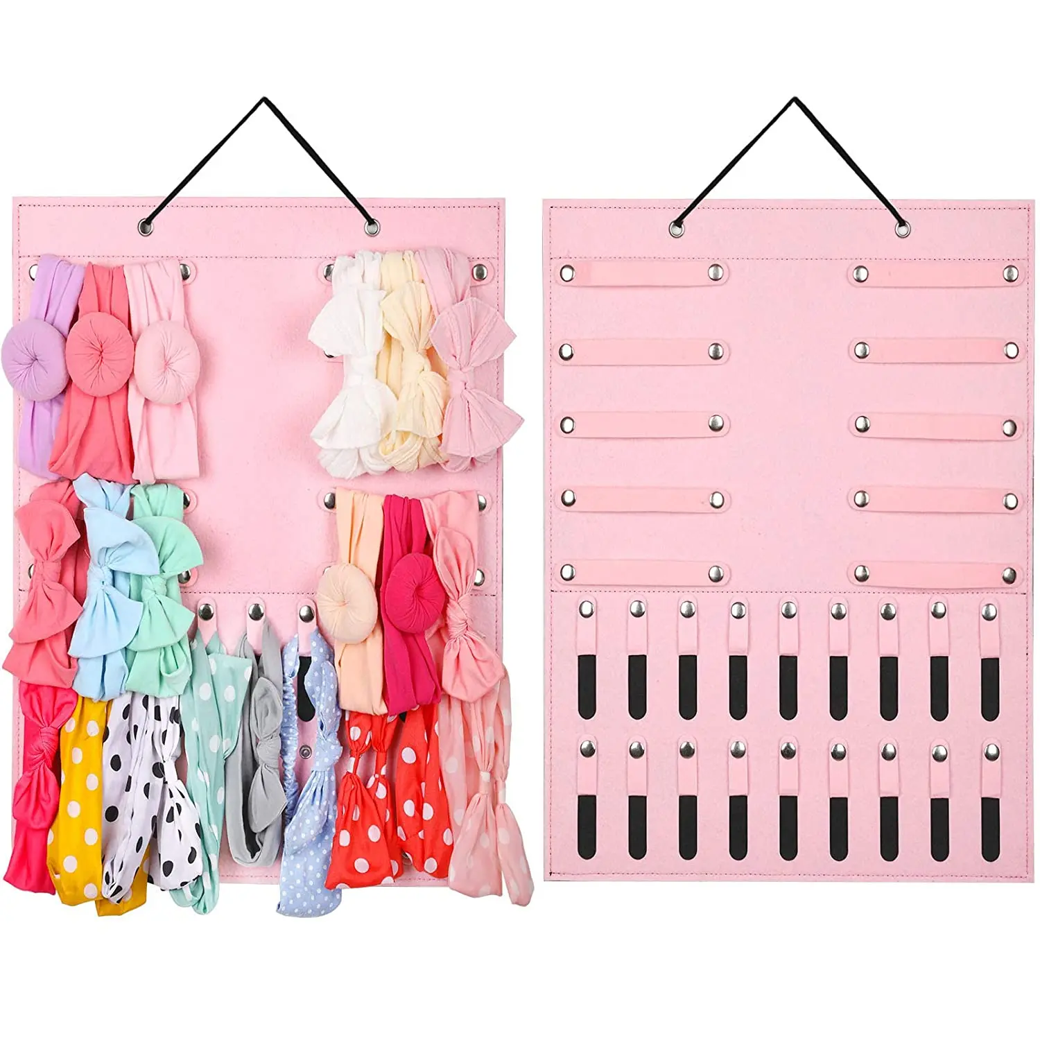 Hanging Pink Felt Headband Sunglasses Storage Organizer Women Girls Headbands, Scrunchies and Hair Accessories Display Holder