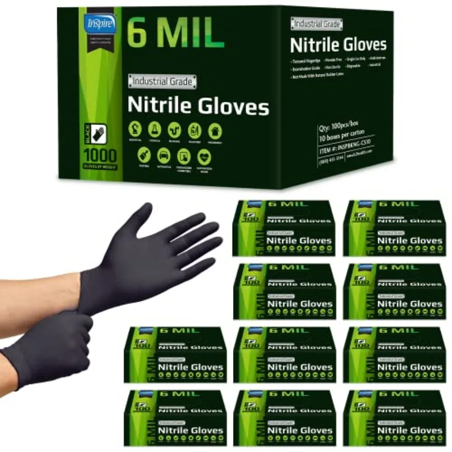 Guantes de Nitrilo Desechables de Alta Resistencia, 6 mil Negros o 8 mil Naranjas, Sin Látex, para Manipulación de Alimentos y Uso Mecánico, Elásticos y Duraderos
