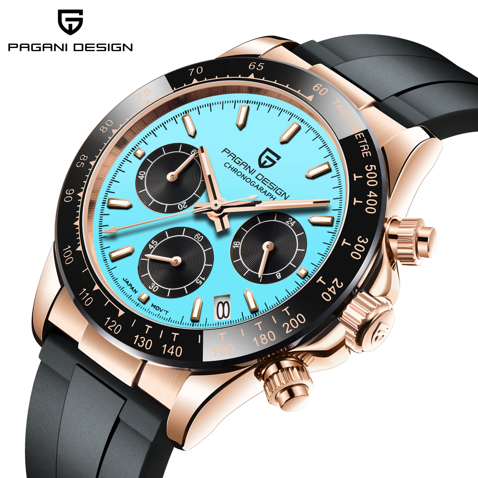 PAGANI DESIGN Mens Watches Top Luxury Turquoise Blue Dial Quartz Watch Men Automatic Date Sport Chronograph Waterproof Watch Men