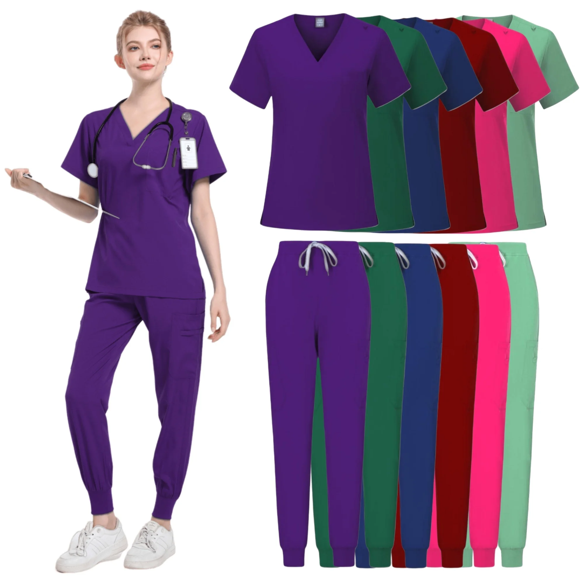 Hot Ziekenhuis Uniform Scrubs Set Wasbare Zachte Stof Stretch Prinses Naad Scrub Spa Uniformen Vrouwen Medische Blouses