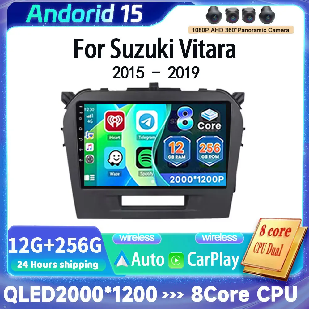 أندرويد 15 Carplay السيارات لسوزوكي فيتارا 2015 2016 2017 2018 2019 راديو السيارة مشغل وسائط متعددة ستيريو الفيديو رئيس وحدة WiFi + 4G B