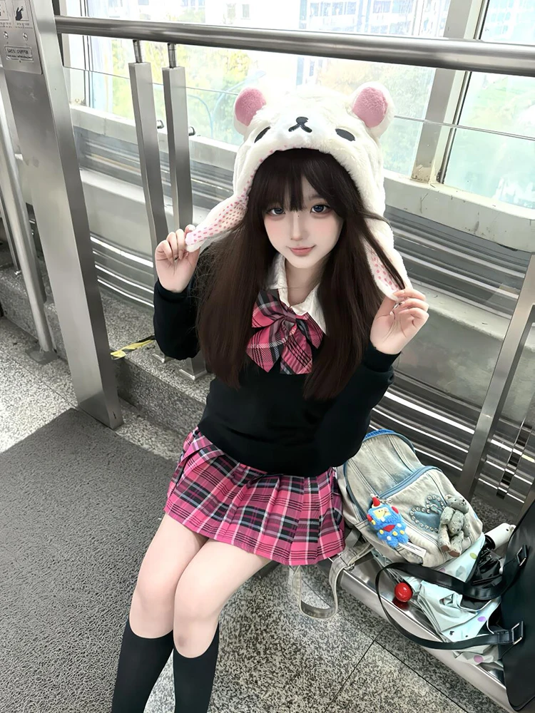 

Оригинальная маленькая розово-красная клетчатая плиссированная юбка, женская юбка с высокой талией, милая юбка трапециевидной формы, весенняя мода