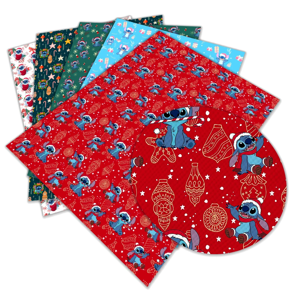 Printed Disney Stitch Cartoon Christmas Theme Synthetic Faux Leather Sheet Cross Wholesale Custom 30*136CM