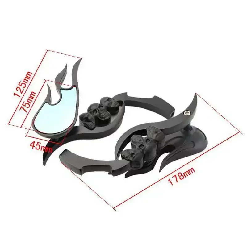 8MM 10MM CHROME SKULL FLAME REARVIEW MIRRORS FOR HARLEY DYNA SOFTAIL SPORTSTER ROAD KING