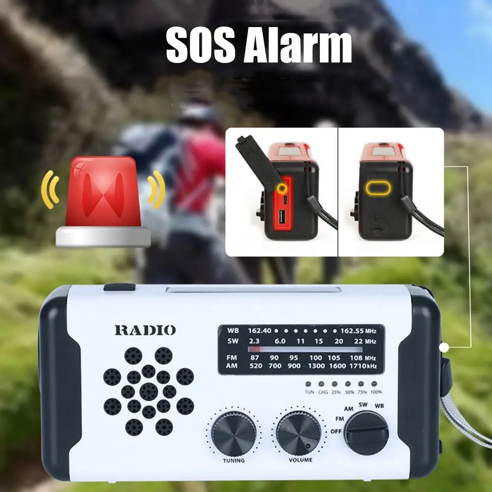 

Solar Power Emergency Weather Radio SOS Alarm AM/FM/SW/WB Hand Crank Radio USB Charger Power Bank LED Flashlight Radio
